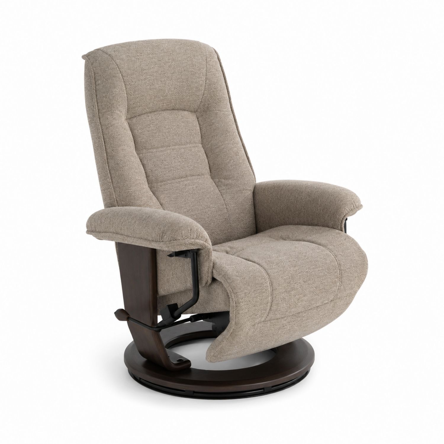 Drehbarer Sessel aus Stoff und Holz in Beige