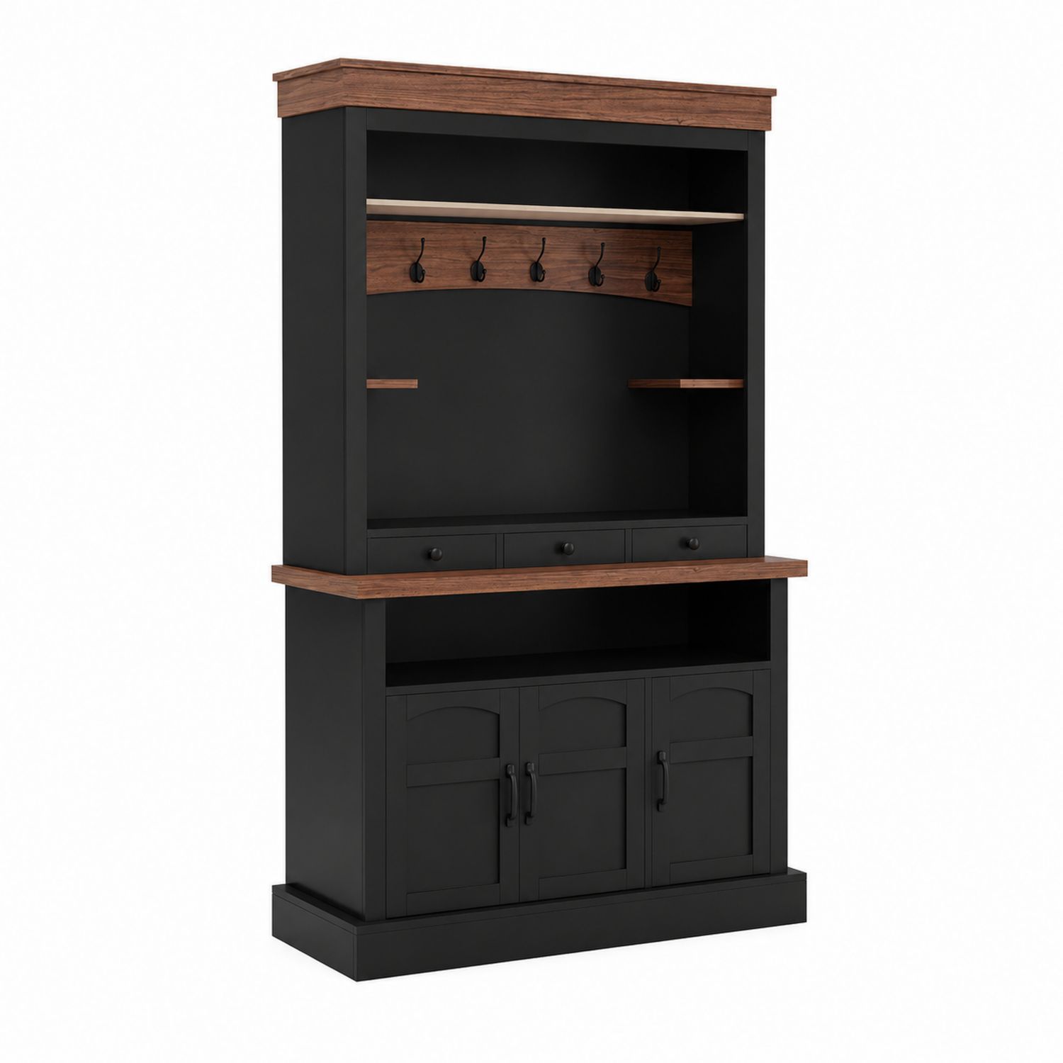 Holz Küchenschrank Schwarz Braun mit Regalen und Haken