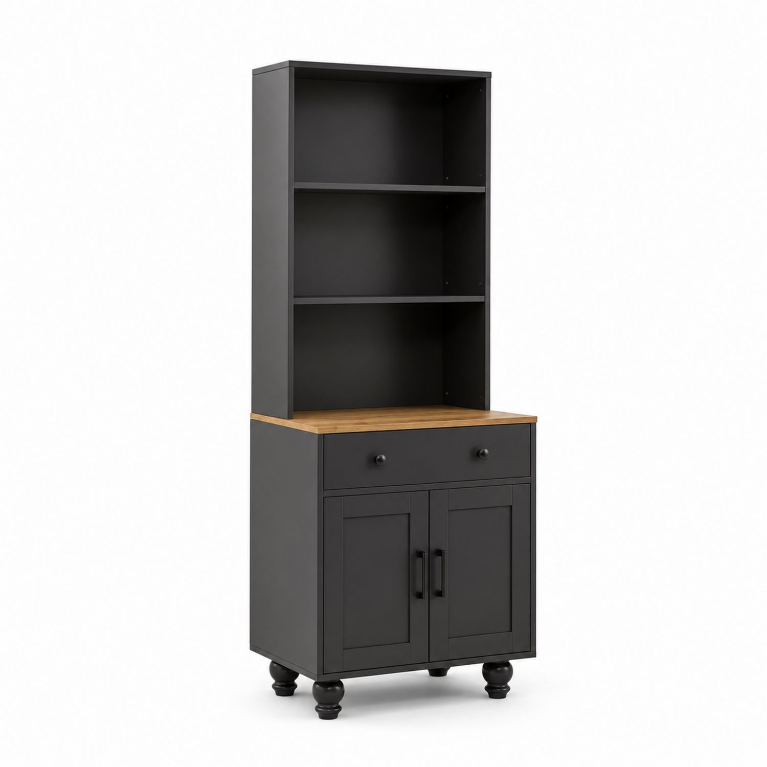 Bücherregal mit Schränken, Holz und MDF, Schwarz/Natur