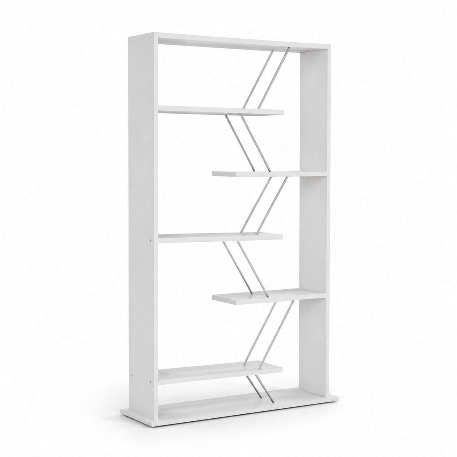 Bücherregal 5 Ebenen Holz Weiß Metall