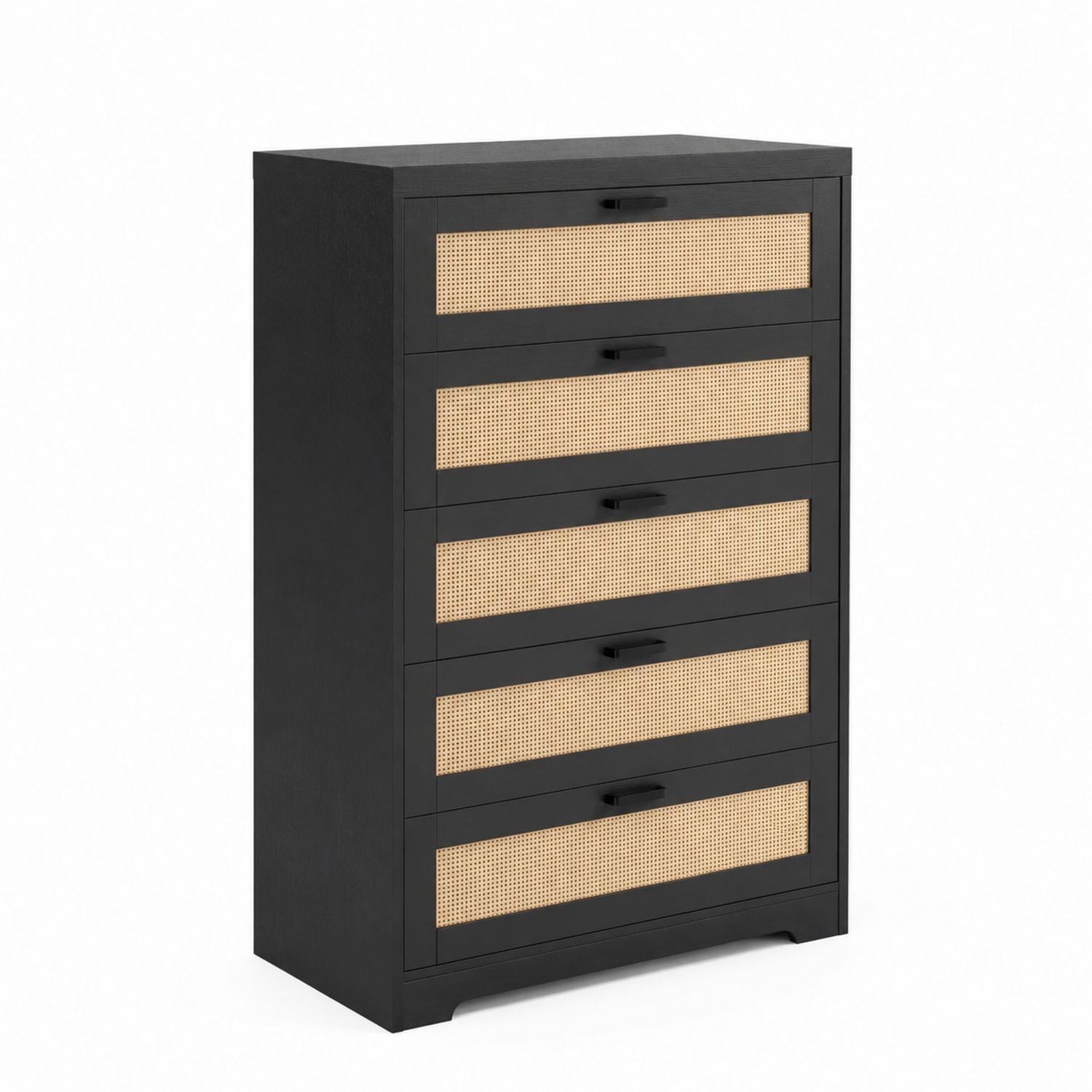 Kommode aus Holz und Rattan mit 5 Schubladen Schwarz