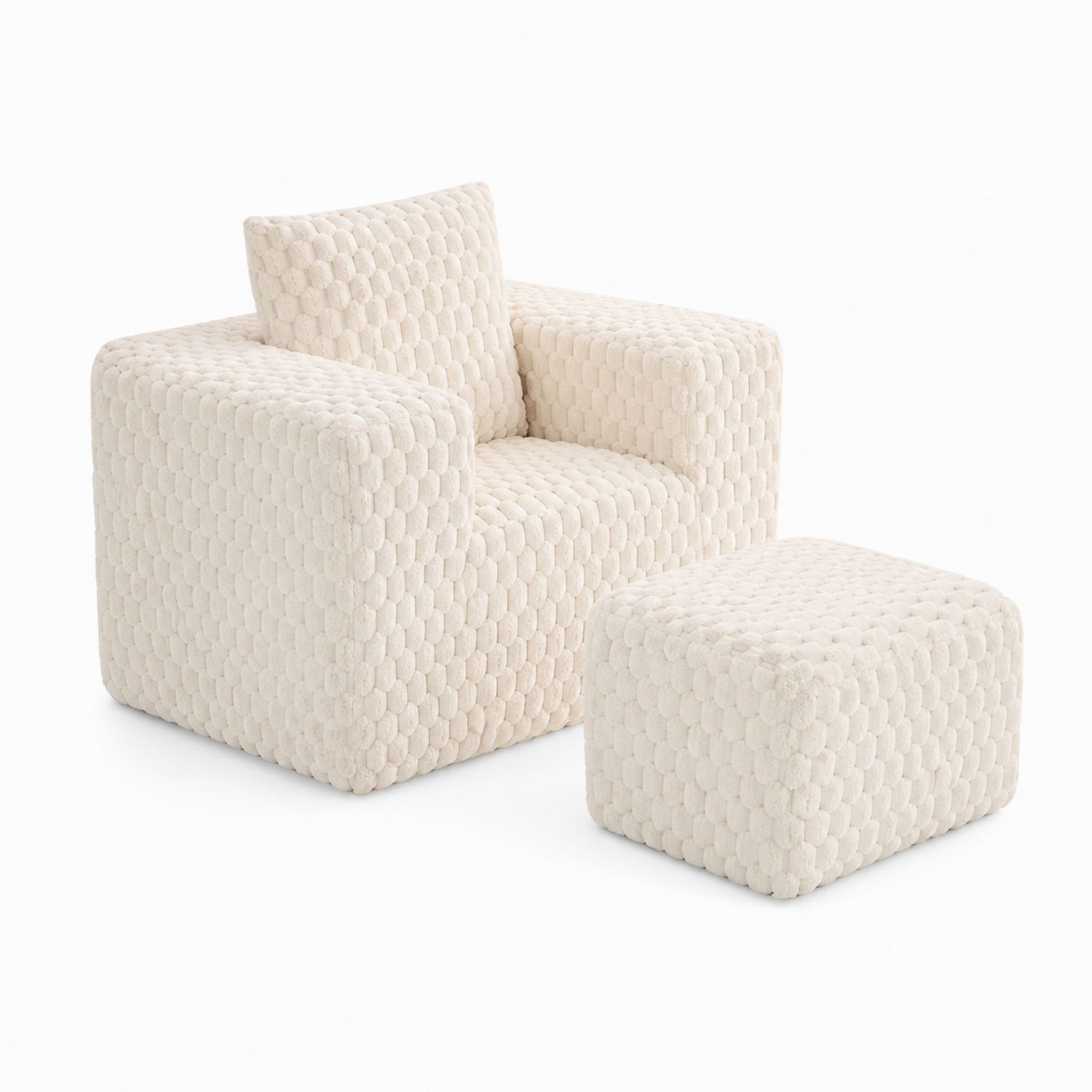 Sessel- und Hocker-Set aus Polyester in Creme