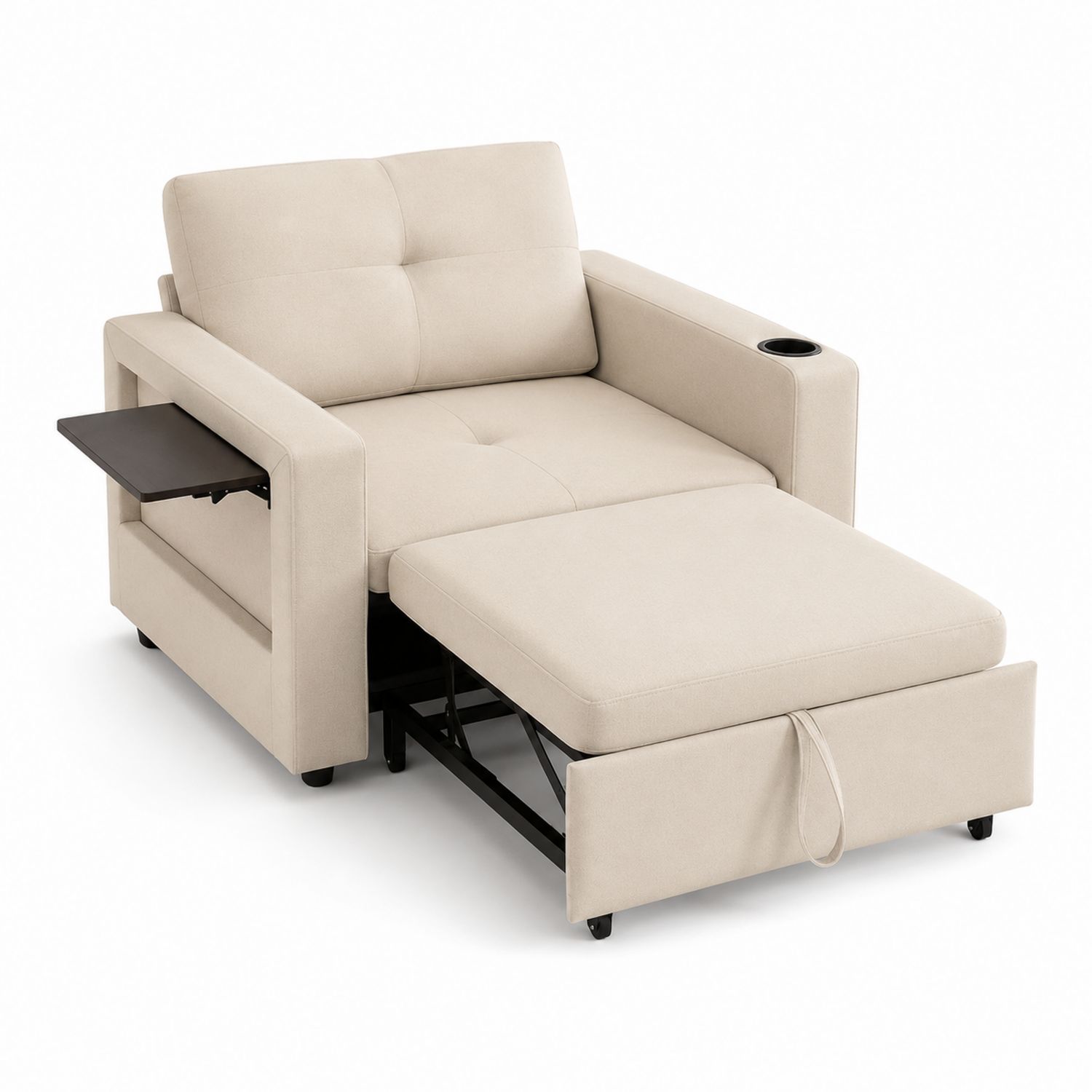Klappbares Schlafsofa-Sessel aus Metall und Polyester, Beige