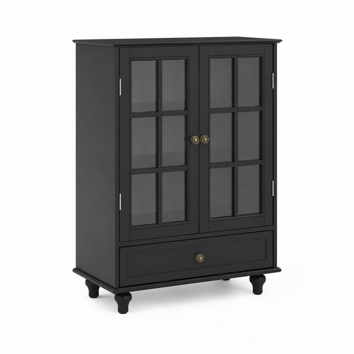 Schwarzes Holz-Sideboard mit Glastüren und Schublade