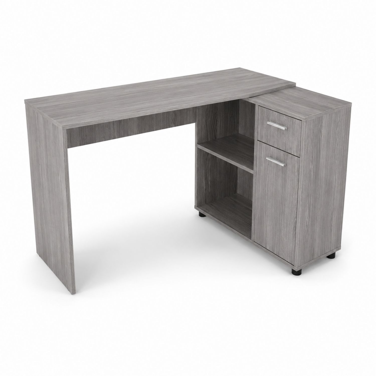 Eckschreibtisch Holzoptik L-Form mit Regal und Schublade Grau