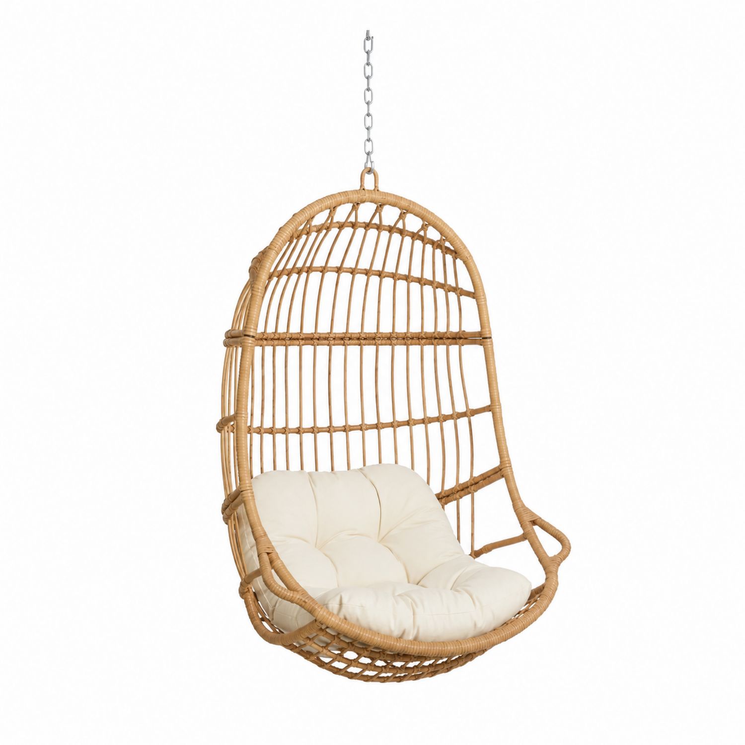 Hängesessel aus Rattan mit Kissen, Natur und Creme