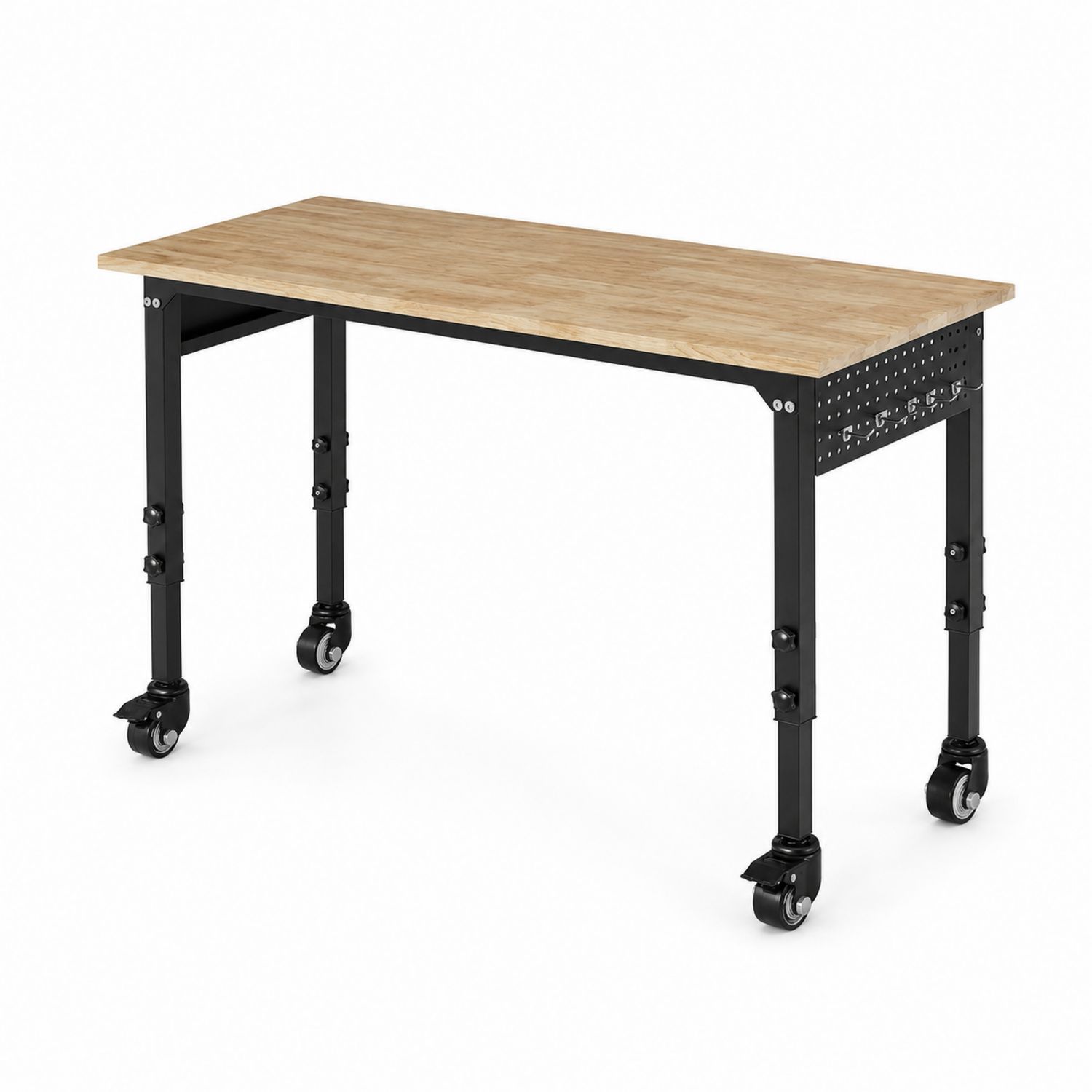 Verstellbarer Tisch aus Holzwerkstoff und Metall mit Rollen, 120x60 cm, Schwarz/Braun