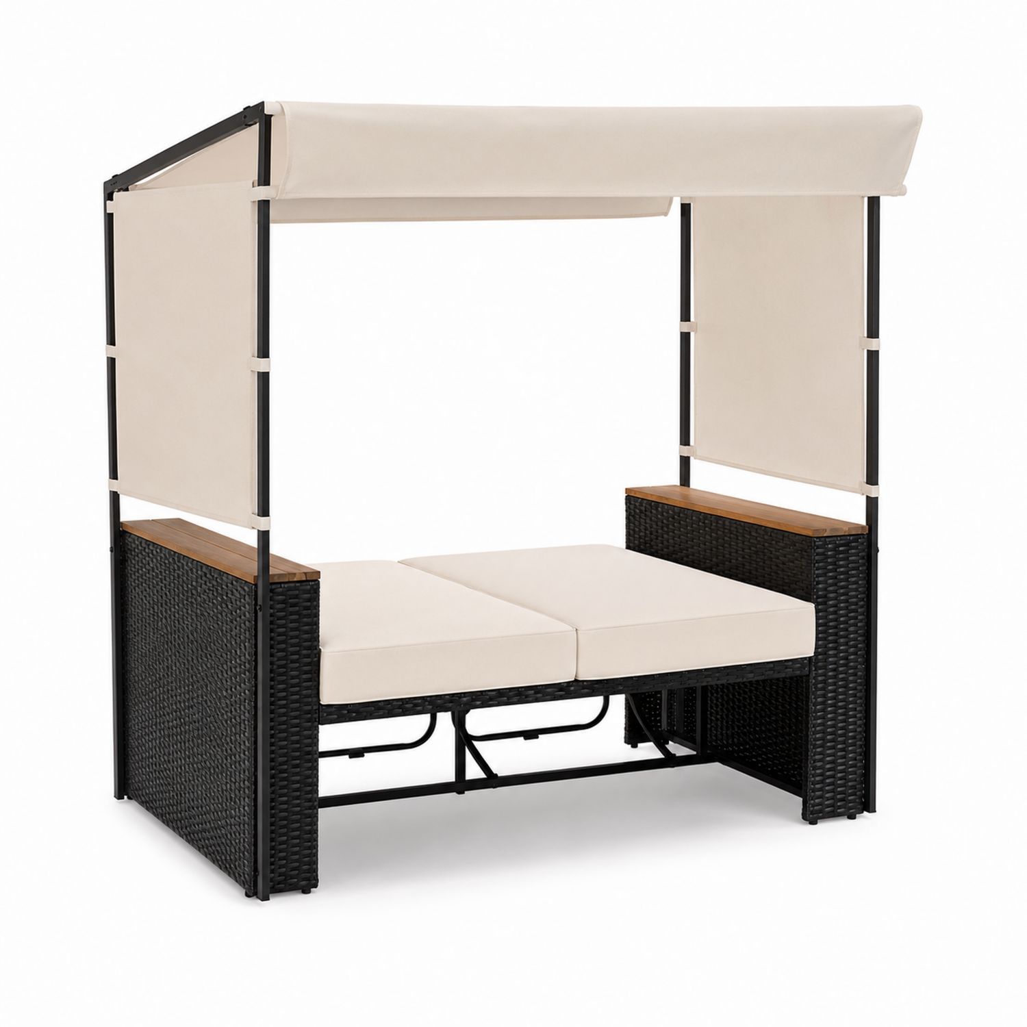 Outdoor Sofa mit Sonnendach aus Polyrattan und Stahl Beige
