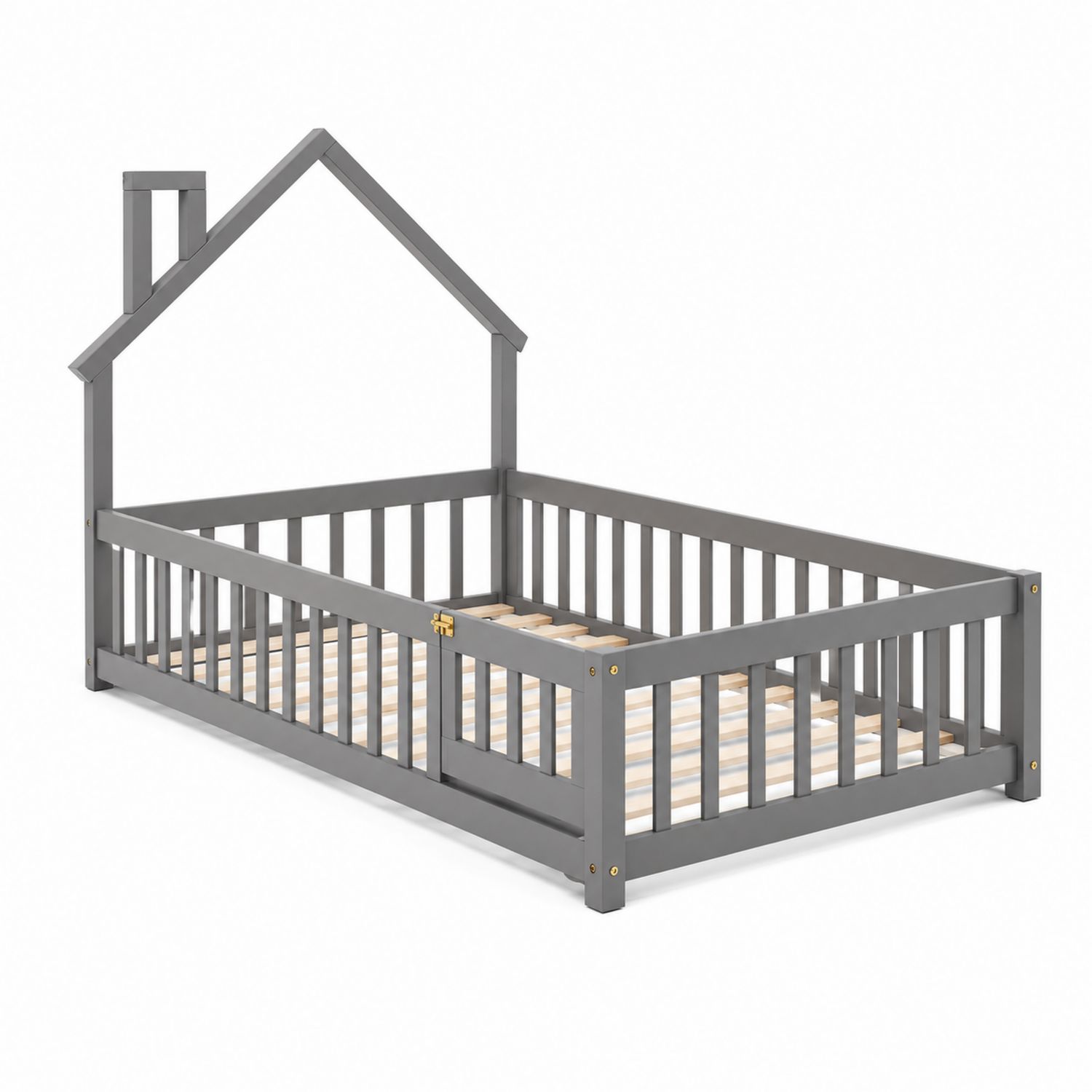 Kinderbett Hausform Holz Grau 200x90 cm