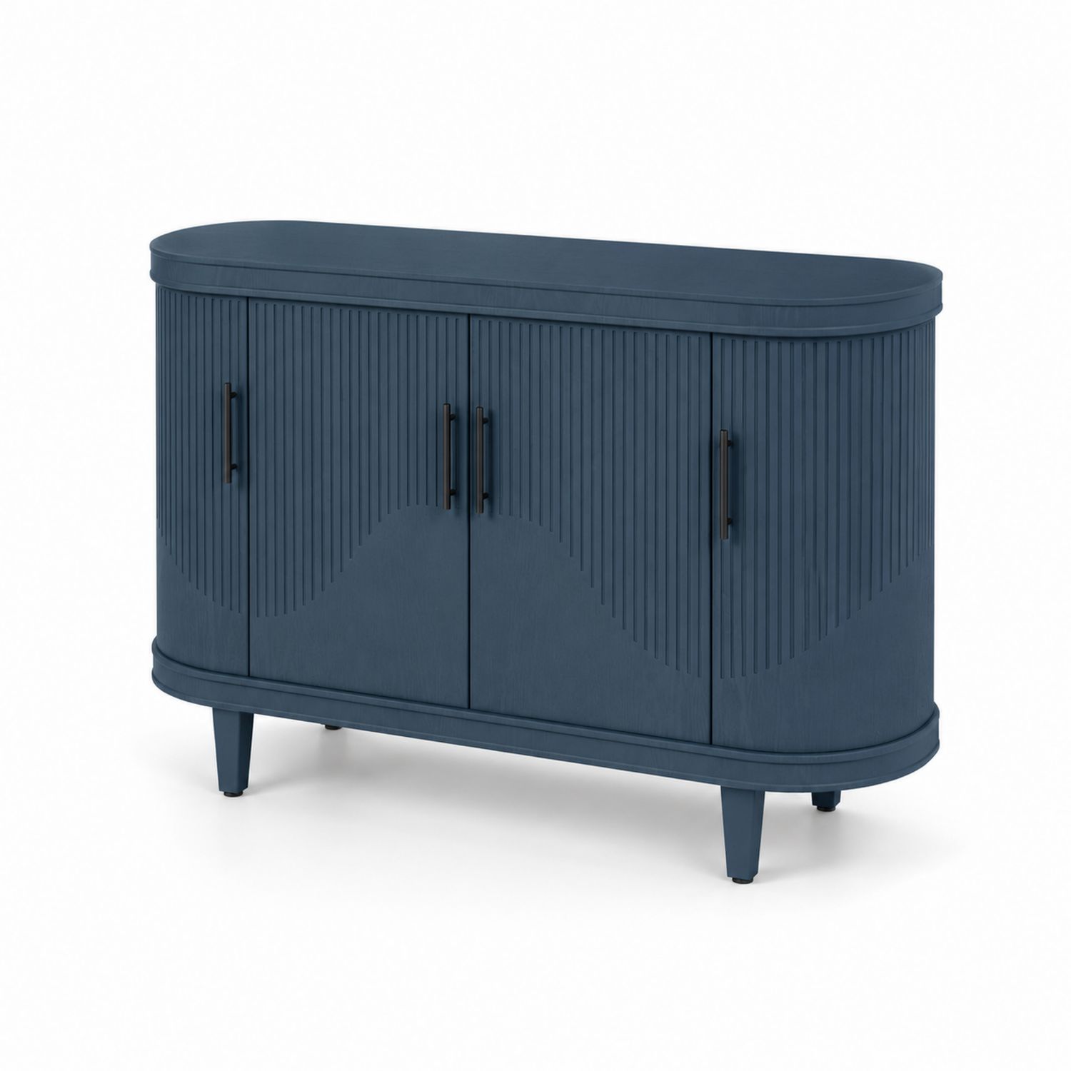 Ovales Sideboard mit Lamellentüren aus Holz in Blau