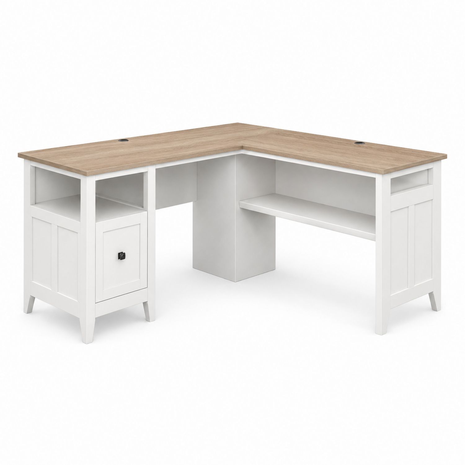 L-förmiger Schreibtisch aus MDF in Weiß und Eiche 150x150x75 cm