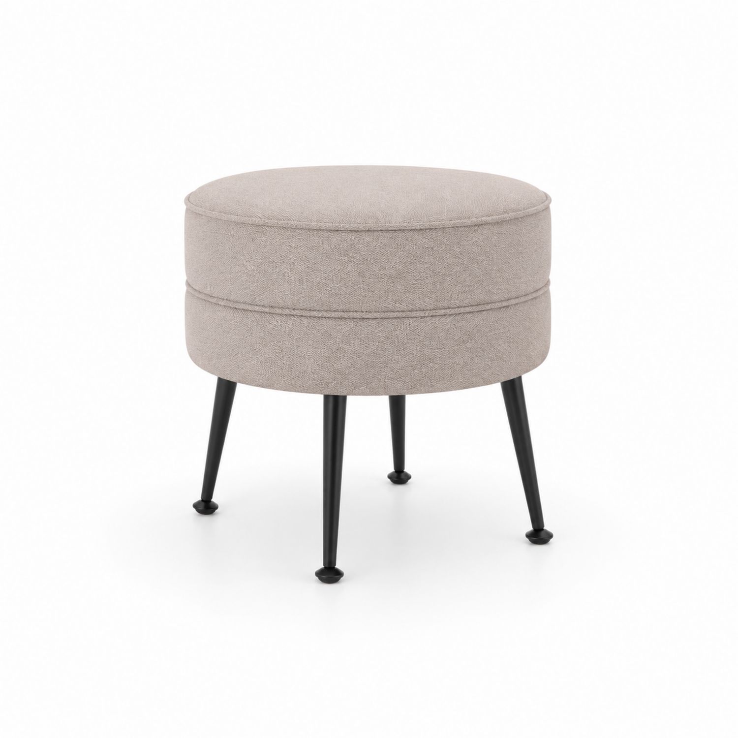 Runder Hocker mit Polyesterbezug und Metallbeinen in Hellbraun