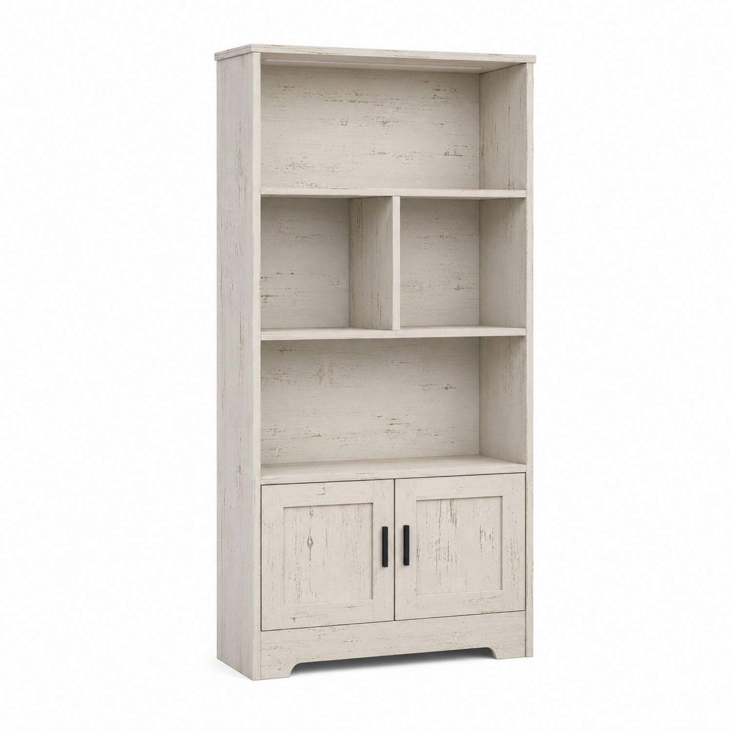 Bücherregal 4 Regale 2 Türen Holz Weiß 180x80x30cm