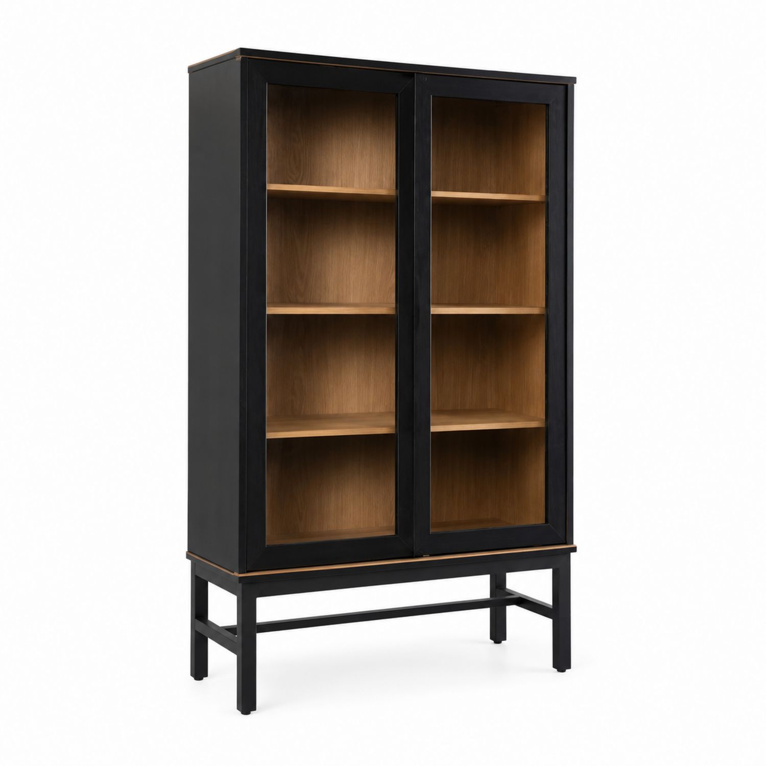 Wohnzimmerschrank Eichenholz mit Glas- und Metallrahmen