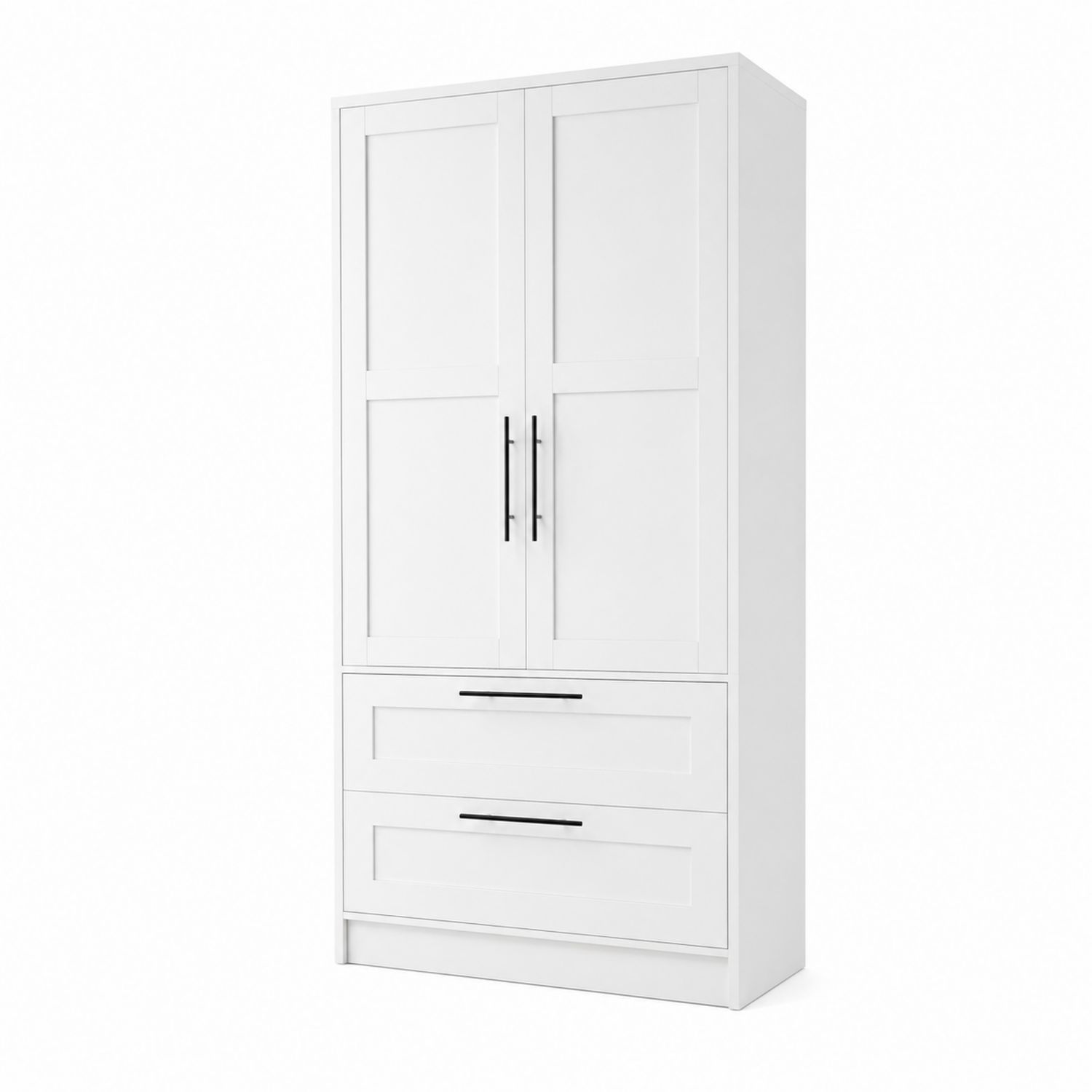 Weißer Kleiderschrank aus MDF mit zwei Türen und Schubladen