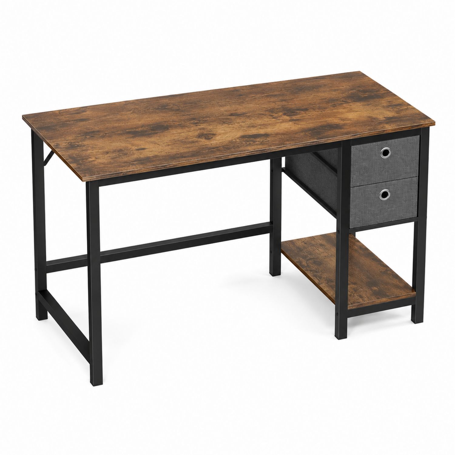 Schreibtisch Holz Metall Braun/Schwarz mit 2 Schubladen