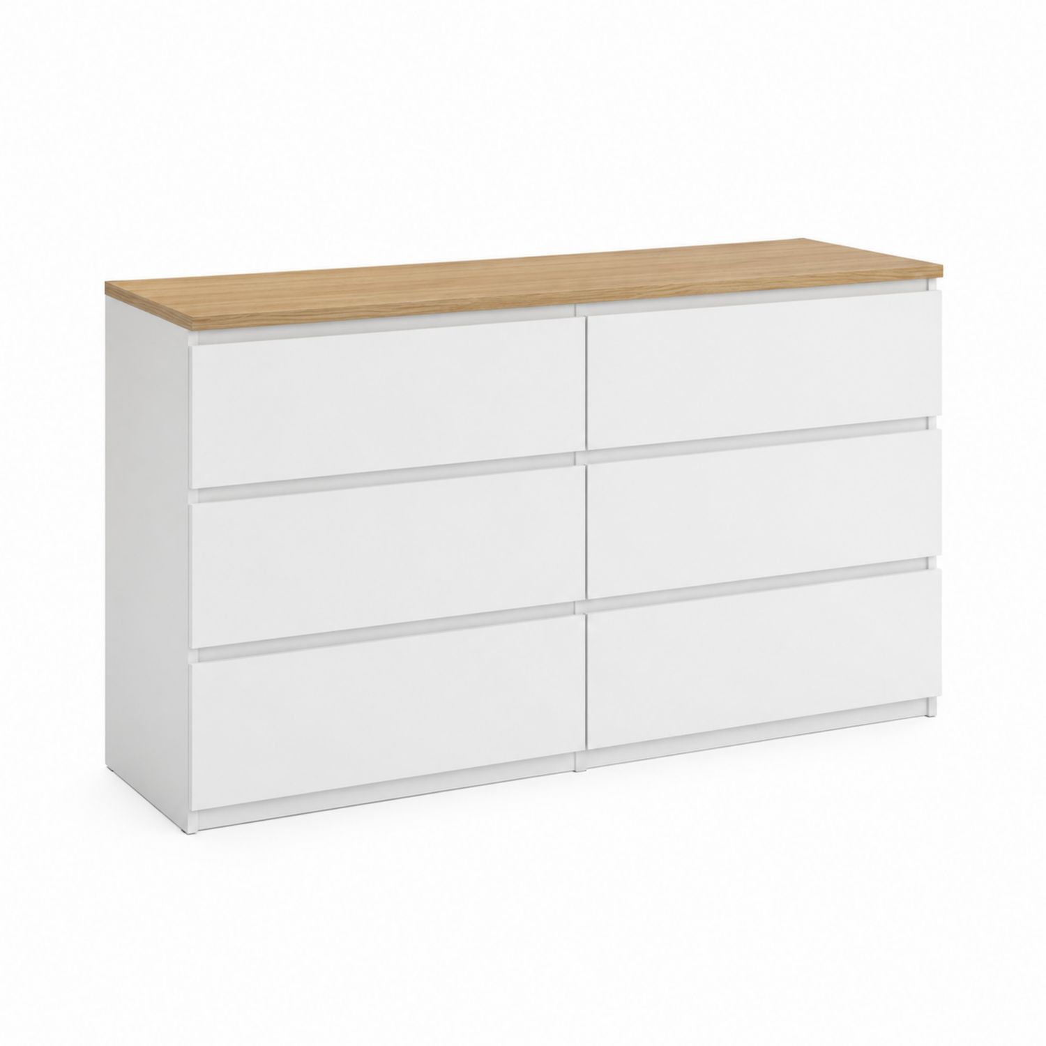 Kommode mit 6 Schubladen aus MDF Weiß-Holzoptik 120x40x80cm