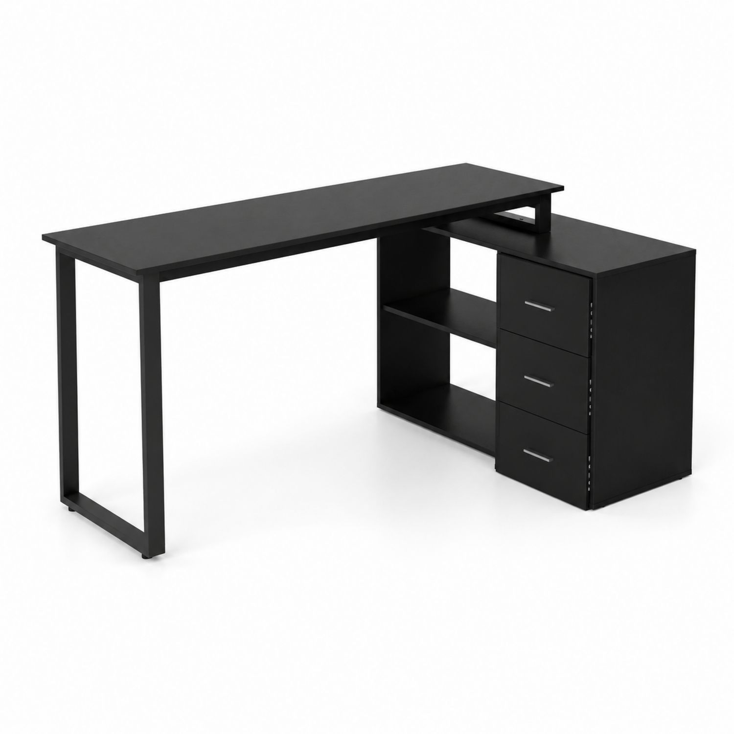 Eck-Schreibtisch mit Regalen und Schubladen Schwarz Metall und MDF 140cm x 60cm