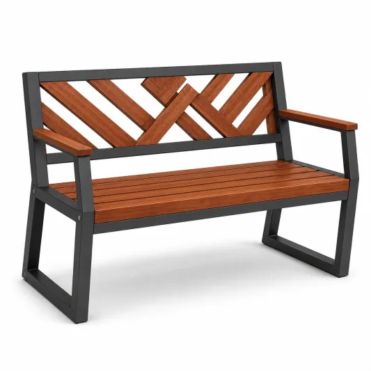 Bank aus Akazienholz mit Stahlrahmen, 125 cm, Braun/Schwarz-limqorvik