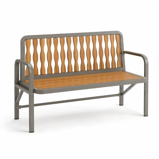 Bank aus Stahl und Holzimitat Braun Grau 120 cm-limqorvik