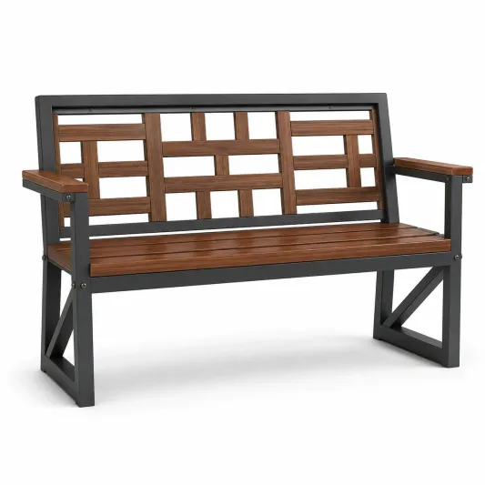 Gartenbank Holzoptik Stahlrahmen 120cm Teak Schwarz-limqorvik