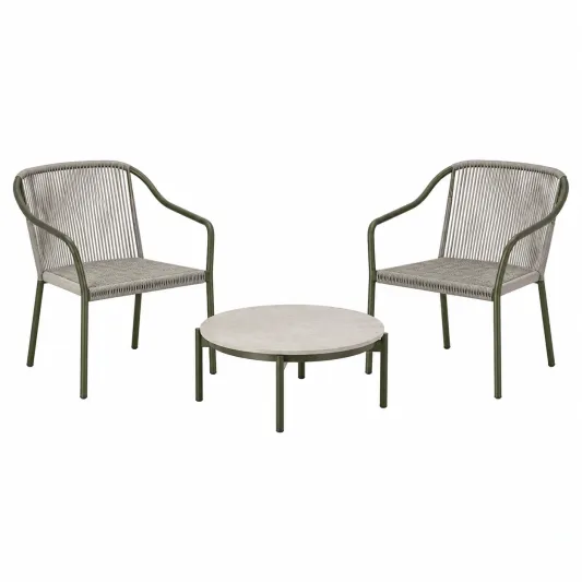 Gartenmöbel Set: 2 Stühle aus Metall mit Polyesterseil und Tisch aus Metall, Grün/Beige-limqorvik
