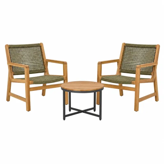 Gartenmöbel Set aus Teakholz und Seilgewebe in Grün-limqorvik