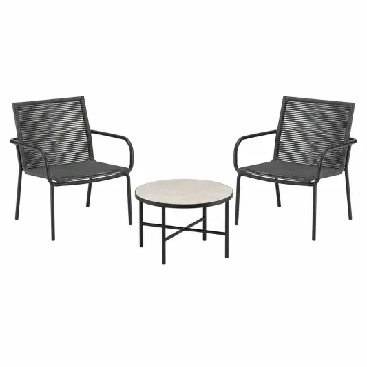 Gartenmöbel Set mit Tisch und 2 Stühlen Metall Kunststein Beige/Schwarz-limqorvik