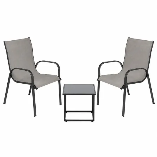 Gartenmöbel Set Stahl Textilene Grau/Schwarz-limqorvik