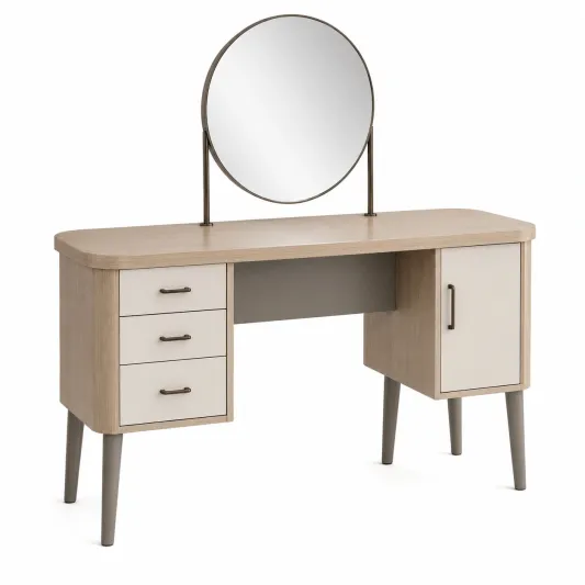 Schminktisch mit Spiegel MDF und Eschenholzfurnier Beige/Grau-limqorvik