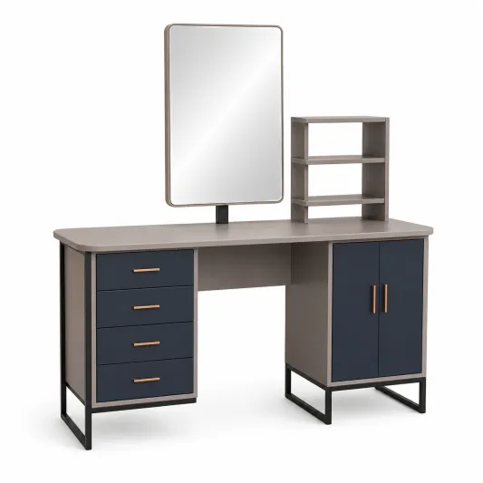 Schminktisch mit Spiegel und Regal MDF Metall Grau Blau-limqorvik