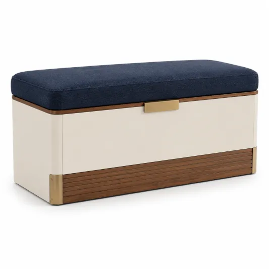 Truhenbank aus Holz und Stoff Blau Creme 100x40x45 cm-limqorvik