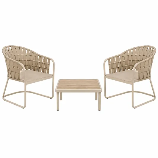 3-teiliges Gartenmöbelset aus Stahl und Textilgewebe in Beige-furnivoria