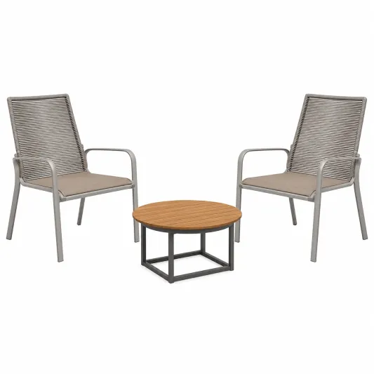 3-teiliges Gartenmöbel-Set aus Textilene, Akazie und Stahl in Beige-furnivoria