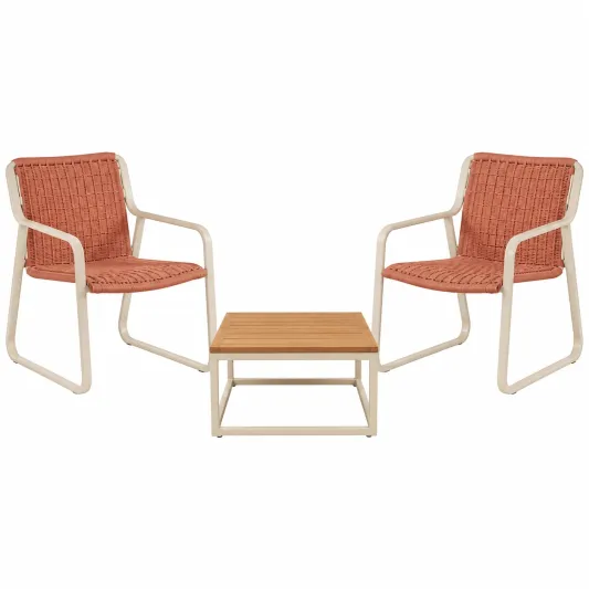 Gartenmöbel Set Stühle Geflecht Aluminium mit Beistelltisch Akazienholz Orange/Beige-furnivoria