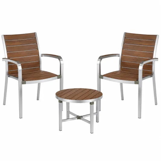 3-teiliges Gartenmöbel-Set aus Aluminium und Polyholz, Braun/Silber-furnivoria