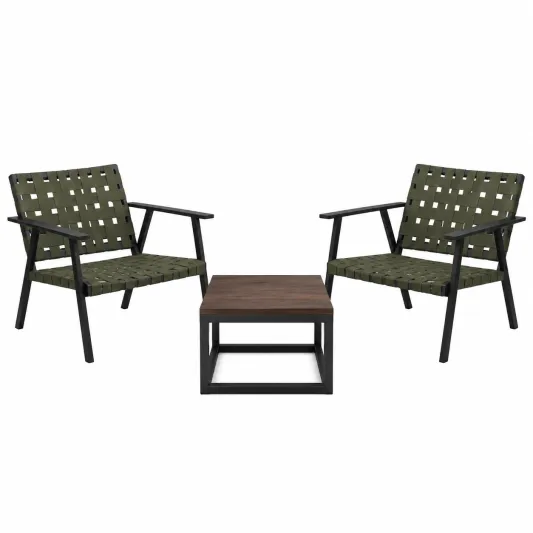 Gartenmöbel Set mit Stahlrahmen und Polyester in Olivgrün-furnivoria