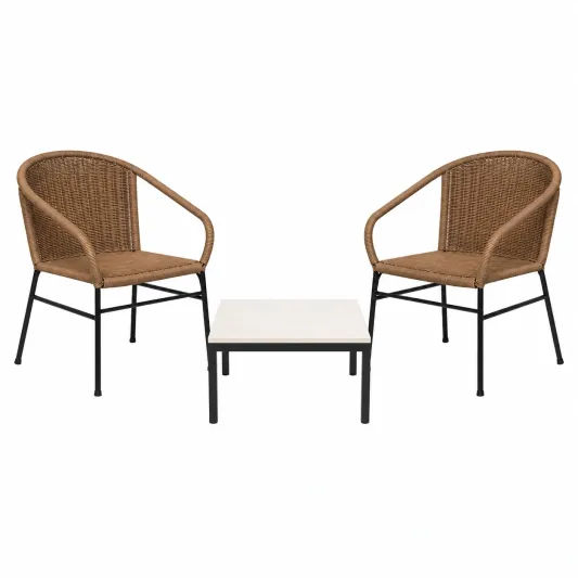 3-teiliges Bistro-Set aus Metall und Rattan, Braun/Schwarz-furnivoria