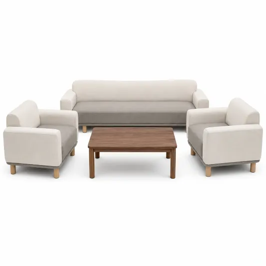 Sofagarnitur Set aus Stoff in Beige mit Holzbeinen-furnivoria