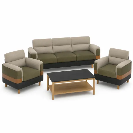 Wohnzimmer Set aus Stoff mit Sofa, Sesseln und Couchtisch-furnivoria
