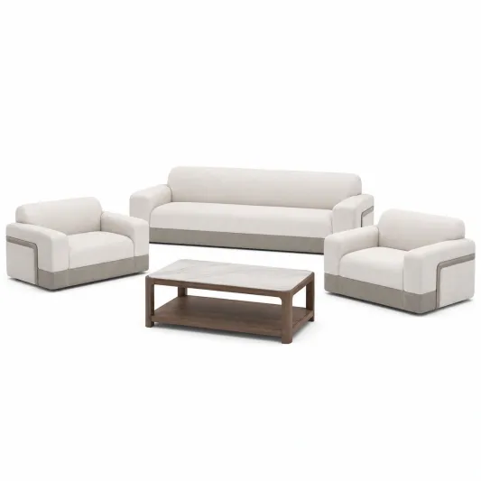 3+1+1 Sofa Set mit Couchtisch, Stoff Beige/Grau, Massivholz-furnivoria