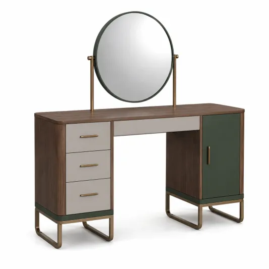Frisiertisch mit Spiegel Holzfurnier Metall Braun/Grün-furnivoria