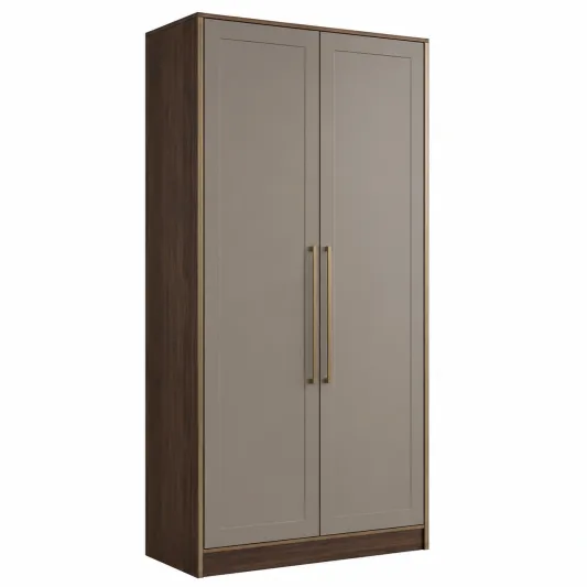 Kleiderschrank mit 2 Türen aus Holzwerkstoff und Metall in Braun/Dunkelgrau-furnivoria