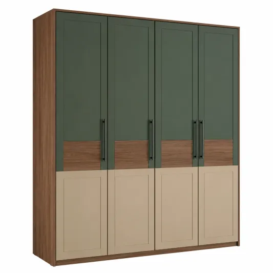 Kleiderschrank mit 4 Türen MDF Holz Grün Braun Beige 200x180x60cm-furnivoria