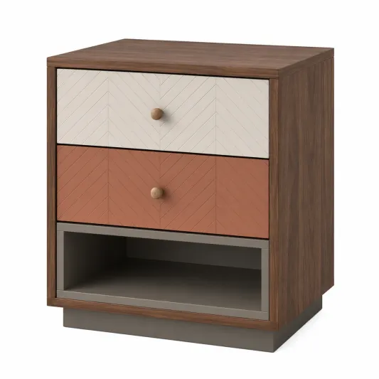 Nachttisch mit 2 Schubladen Holzoptik Braun Creme Orange-furnivoria
