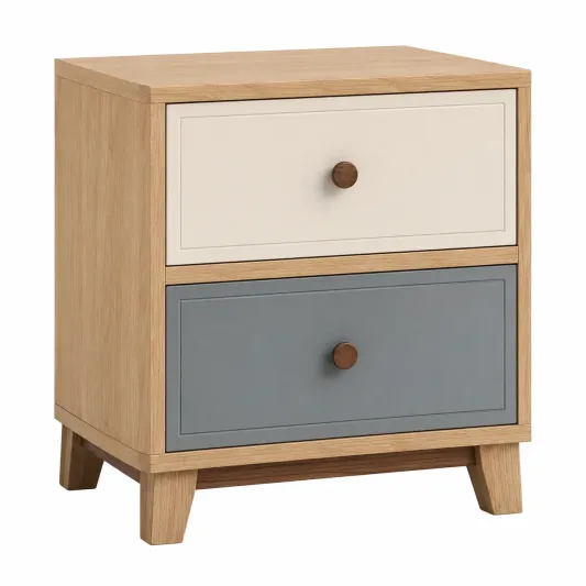 Nachttisch mit 2 Schubladen Eiche Grau/Beige-furnivoria