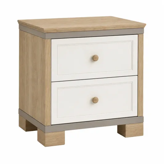 Holz Nachttisch mit 2 Schubladen in Eiche/Weiß 45x35x50cm-furnivoria