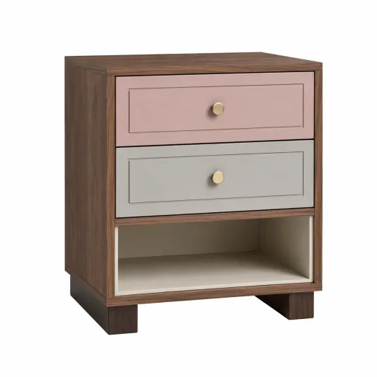 Nachttisch mit 2 Schubladen und offenem Fach, Eichenfurnier, 60 cm Höhe-furnivoria
