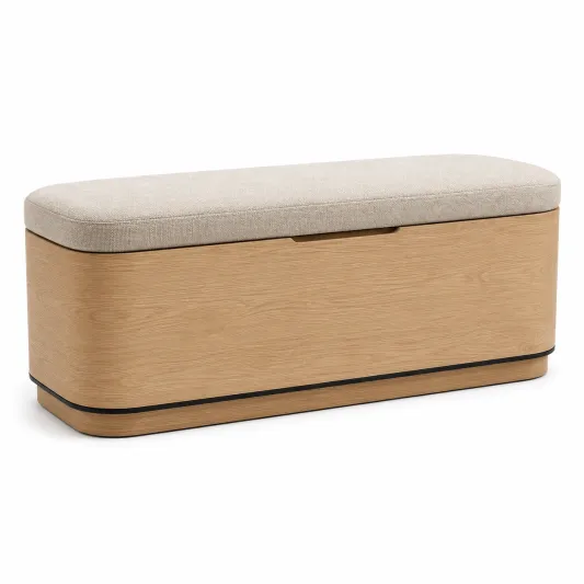 Sitzbank aus Eichenholz mit Stauraum und Polyesterbezug Beige-furnivoria