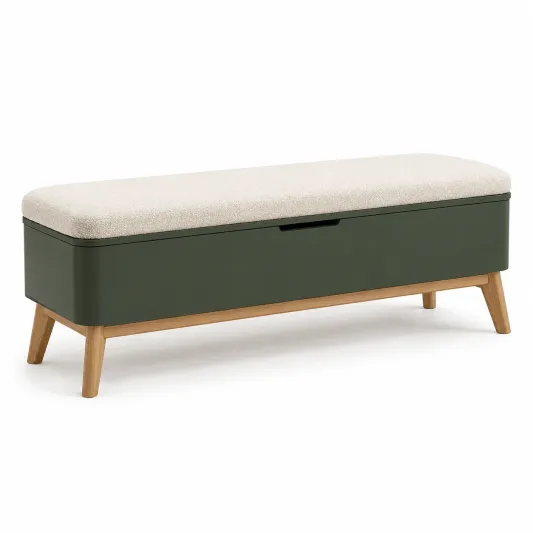 Holzbank mit Stauraum, Beige/Grün-furnivoria